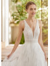 Plunging Neck Ivory Lace Dots Tulle Ruffled Wedding Dress Plunging Neck Ivory Lace Dots Tulle Ruffled Wedding Dress